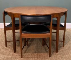 MID-CENTURY McINTOSH 'DUNVEGAN' TEAK EXTENDING DINING TABLE AND CHAIRS, circular top, concealed