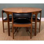 MID-CENTURY McINTOSH 'DUNVEGAN' TEAK EXTENDING DINING TABLE AND CHAIRS, circular top, concealed