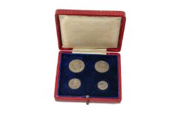 CASED SET 1905 MAUNDY MONEY, Edward VII (1841-1910) the original red case with purple velvet and