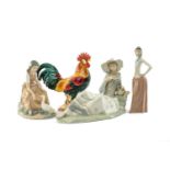 NAO & BESWICK FIGURINES including, Girl Feeding Duck, 22cms (h), Tall Lady 351, 27cms (h), Reclining