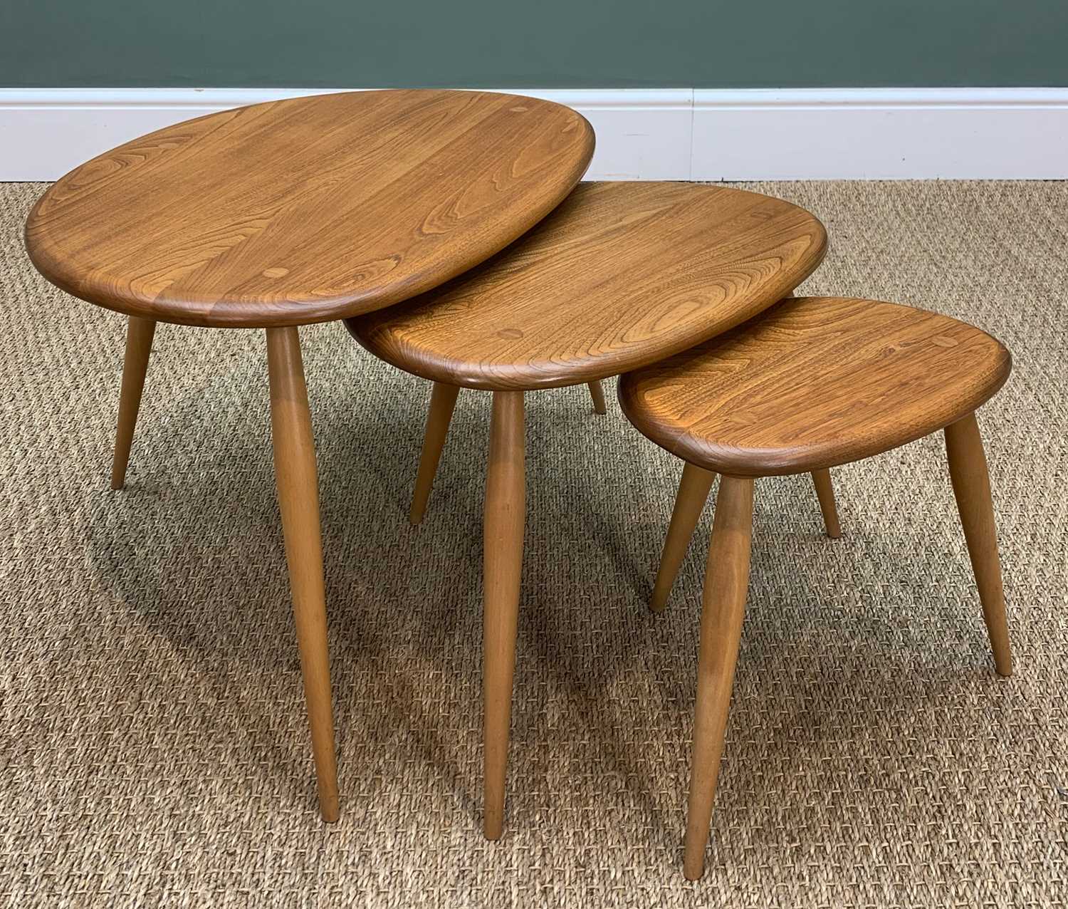 MID-CENTURY ERCOL WINDSOR 354 'PEBBLE' NEST OF TABLES, gold label, solid beech and elm Provenance: - Image 2 of 2