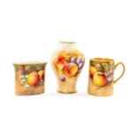 ROYAL WORCESTER 'FALLEN FRUIT' BONE CHINA, including, coffee can painted with apples and cherries
