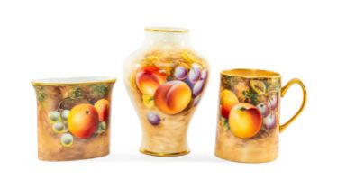 ROYAL WORCESTER 'FALLEN FRUIT' BONE CHINA, including, coffee can painted with apples and cherries