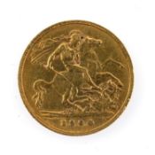 EDWARD VII GOLD HALF SOVEREIGN, 1904, 3.9gms Provenance: private collection Cardiff Comments: wear