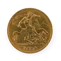 EDWARD VII GOLD HALF SOVEREIGN, 1904, 3.9gms Provenance: private collection Cardiff Comments: wear