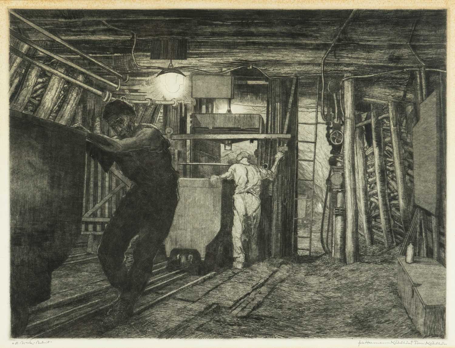 HERMANN KATELHON (German, 1884-1940) four etchings - Pithead; Miners with coal trucks, both signed - Image 2 of 5