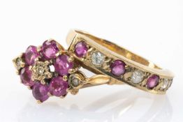 TWO GOLD RINGS comprising 9ct gold seven stone white gem stone and ruby ring, together with a 9ct