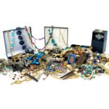 LARGE QUANTITY OF COSTUME JEWELLERY & COINS including tin and coin contents predominantly comprising