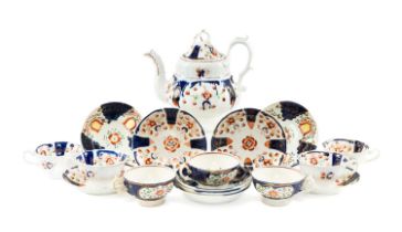 GAUDY WELSH TEAWARE comprising, one teapot 21cms (h), seven teacups over two patterns, nine