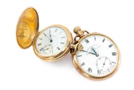 9CT GOLD OPEN FACE POCKET WATCH, the white enamel dial marked 'Thos Russel & Son Liverpool',