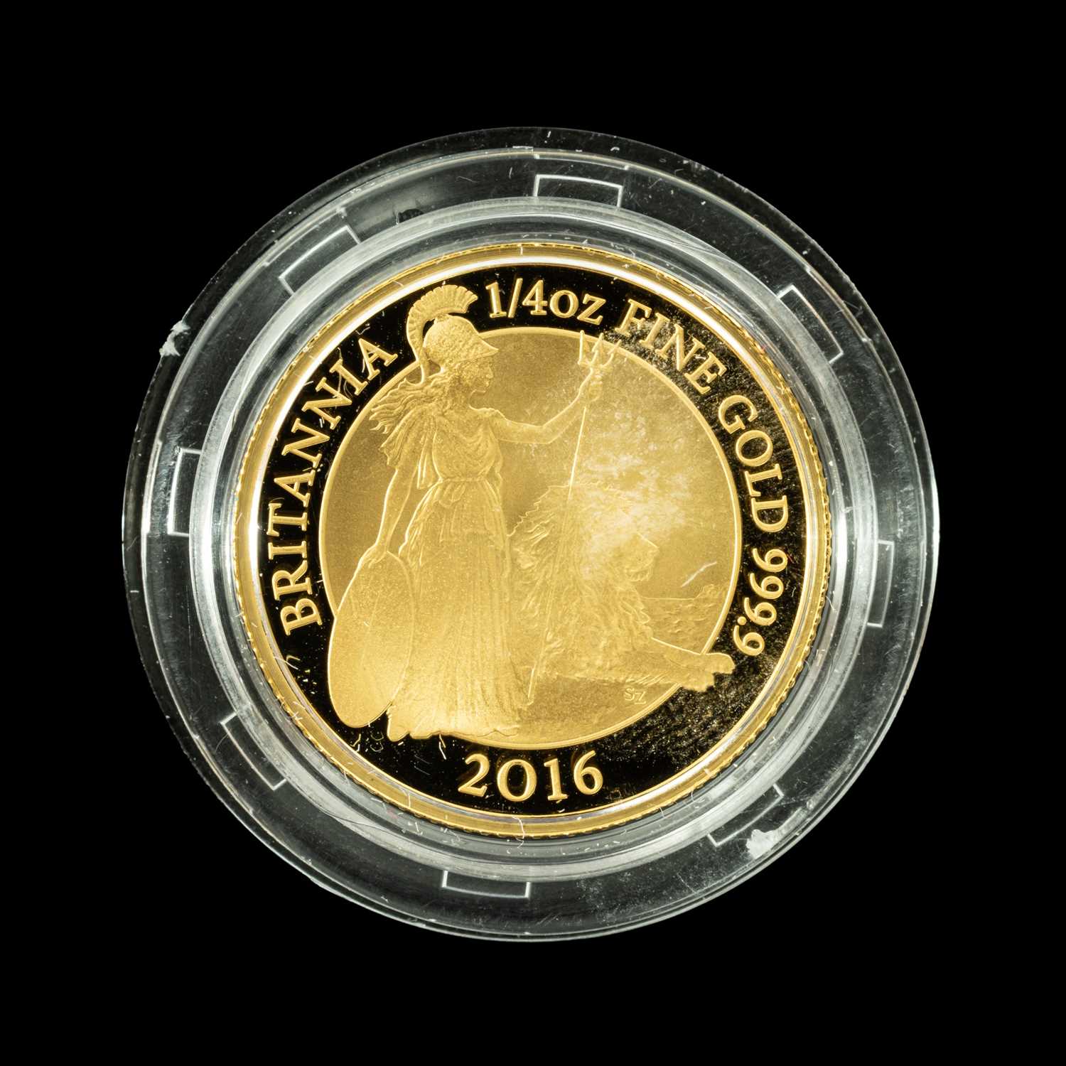 ELIZABETH II BRITANNIA GOLD PROOF TWENTY-FIVE POUNDS, 2016, 1/4oz fine gold, encapsulated, 7.8g