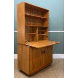 MID-CENTURY ERCOL BUREAU/DRINKS CABINET 802/813, gold label, solid elm and beech, natural colour,