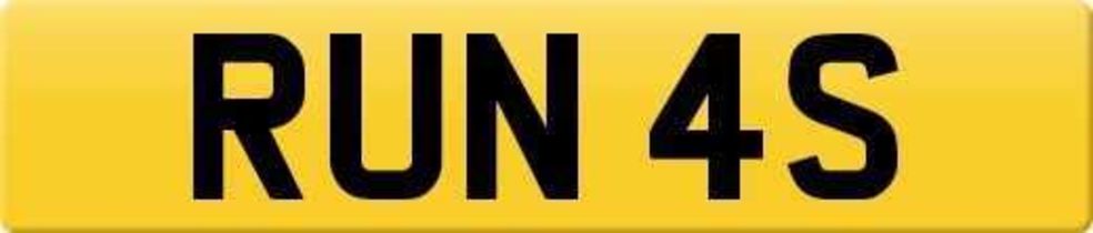 CHERISHED REGISTRATION NUMBER PLATE RUN 4S, cricket interest?, held on retention certificate (