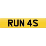 CHERISHED REGISTRATION NUMBER PLATE RUN 4S, cricket interest?, held on retention certificate (