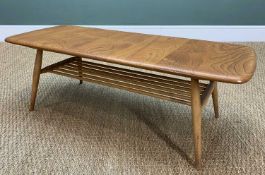 MID-CENTURY ERCOL 398 OCCAISIONAL TABLE, blue label, solid elm and beech, natural colour, wax