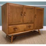 MID-CENTURY ERCOL 467 SIDEBOARD, solid elm and beech, natural wax finish, lift-out cutlery tray with