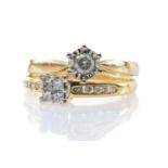 TWO GOLD RINGS comprising 18k gold princess cut four stone diamond ring, diamond shoulders, 2.