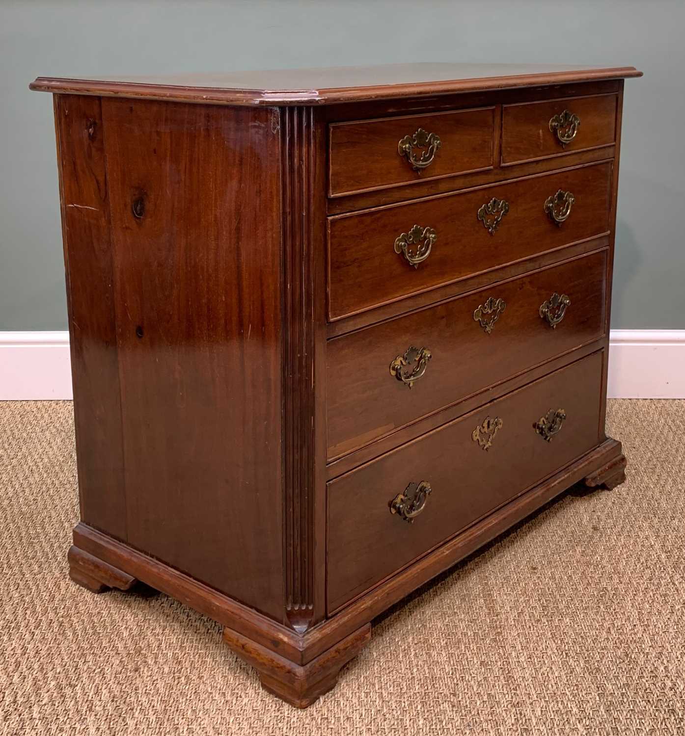 19TH CENTURY MAHOGANY CHEST, moulded top with canted angles above two short and three long graduated - Image 2 of 4