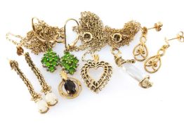 ASSORTED YELLOW METAL JEWELLERY, some marked 9ct, including opal earrings and pendants on chains,