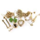 ASSORTED YELLOW METAL JEWELLERY, some marked 9ct, including opal earrings and pendants on chains,