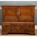 EARLY 19TH C. OAK PRESS CUPBOARD, probably Cardiganshire, inlaid frieze, panelled doors, pine