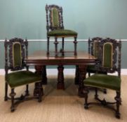 AMERICAN WATERTOWN EXTENDING OAK DINING TABLE & CAROLEAN-STYLE CHAIRS, table with six 24.5cm leaves,