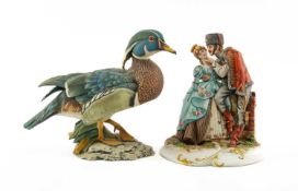 TWO CAPODIMONTE LIMITED EDITION PORCELAIN FIGURES, including pintail duck 33/500, 27cms (h); and