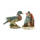 TWO CAPODIMONTE LIMITED EDITION PORCELAIN FIGURES, including pintail duck 33/500, 27cms (h); and