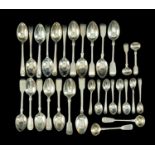 ASSORTED SETS SILVER SPOONS, including George V set 6 Old English teaspoons with monograms, set 5