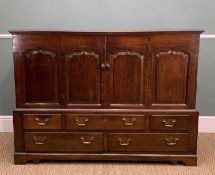 18TH CENTURY JOINED OAK MULE CHEST, probably Carmarthenshire, double plank moulded top above four