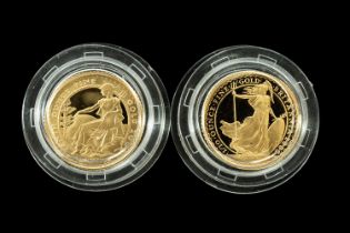 TWO ELIZABETH II GOLD PROOF BRITANNIA TEN-POUNDS, 1995 & 2005, 1/10oz fine gold, both