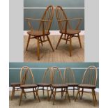 SET EIGHT MID-CENTURY ERCOL 'QUAKER' WINDSOR CHAIRS, six chairs with oatmeal seat cushions, two