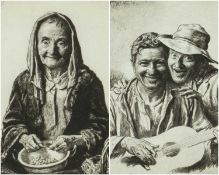 HERBERT JOHNSON HARVEY (1884-1928) two ltd. edn. etchings - Old Nan, 56/75, (pl) 19 x 18cms; Jolly