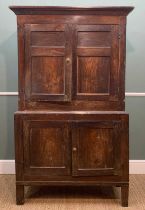 PROVINCIAL WELSH JOINED OAK CUPBOARD, c. 1800, in two-parts, pine shelving and backboards, 180 (h) x