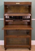 EARLY 20TH C. STAINED OAK BUREAU BOOK CASE, Wernicke style, glazed up-and-over doors, drop flap