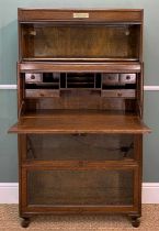 EARLY 20TH C. STAINED OAK BUREAU BOOK CASE, Wernicke style, glazed up-and-over doors, drop flap