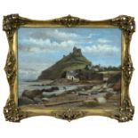 WELSH SCHOOL oil on board - Criccieth with castle and beach, 34 x 44cms Provenance: private