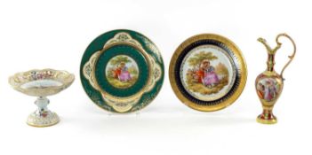 ASSORTED CONTINENTAL CABINET PORCELAIN, including Dresden pierced rim comport painted with 17thC.