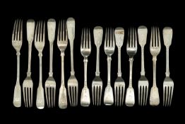 TWO SETS OF 19TH C. SILVER FIDDLE PATTERN DESSERT FORKS, George Adams, London 1847, set of eight