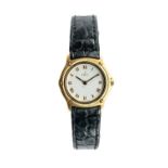 EBEL 18K GOLD LADIES' WRISTWATCH, Roman numeral chapter ring, leather strap, 9ct gold 'Omega' buckle