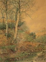 ALBERT KINSLEY RI RBA (1852-1945) watercolour - Late Autumn in a Perthshire Valley, signed lower