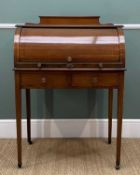 EDWARDIAN MAHOGANY CYLINDER BUREAU DE DAME, rolling front enclosing fittted interior with pull-out