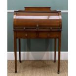 EDWARDIAN MAHOGANY CYLINDER BUREAU DE DAME, rolling front enclosing fittted interior with pull-out