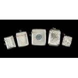 FIVE SILVER VESTA CASES, various dates, makers, designs, tot wt 3.5ozt (5) Provenance: private