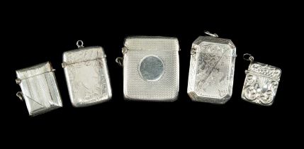 FIVE SILVER VESTA CASES, various dates, makers, designs, tot wt 3.5ozt (5) Provenance: private