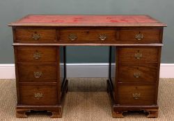 VICTORIAN STYLE MAHOGANY PEDESTAL DESK, red and gilt tooled leather insert, 78 (h) x 115 (w) x 53cms