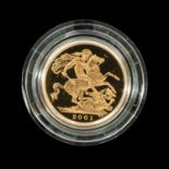 ELIZABETH II GOLD PROOF SOVEREIGN, 2001, encapsulated, 8g Provenance: private collection Cardiff