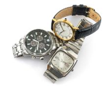 BOXED CITIZEN ECO-DRIVE CHRONOGRAPH STAINLESS STEEL WRISTWATCH, the black dial with three subsidiary