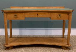 'HOLLYWOOD REGENCY' BIRCH DRESSING TABLE, concave form, fitted tempered glass cover, three frieze