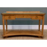 'HOLLYWOOD REGENCY' BIRCH DRESSING TABLE, concave form, fitted tempered glass cover, three frieze